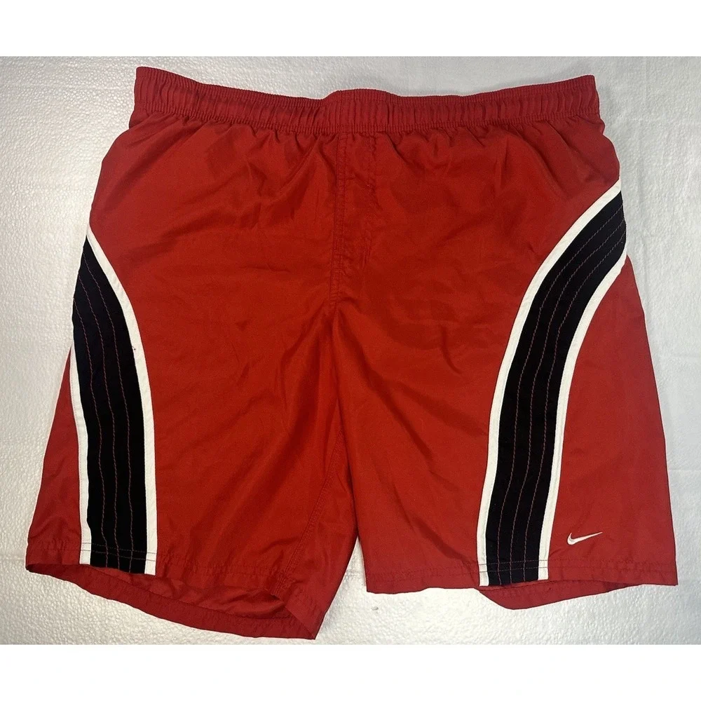 Nike Red Black Men's‎ Swim Trunks Size L Pockets - Vintage Nike Swim Shorts